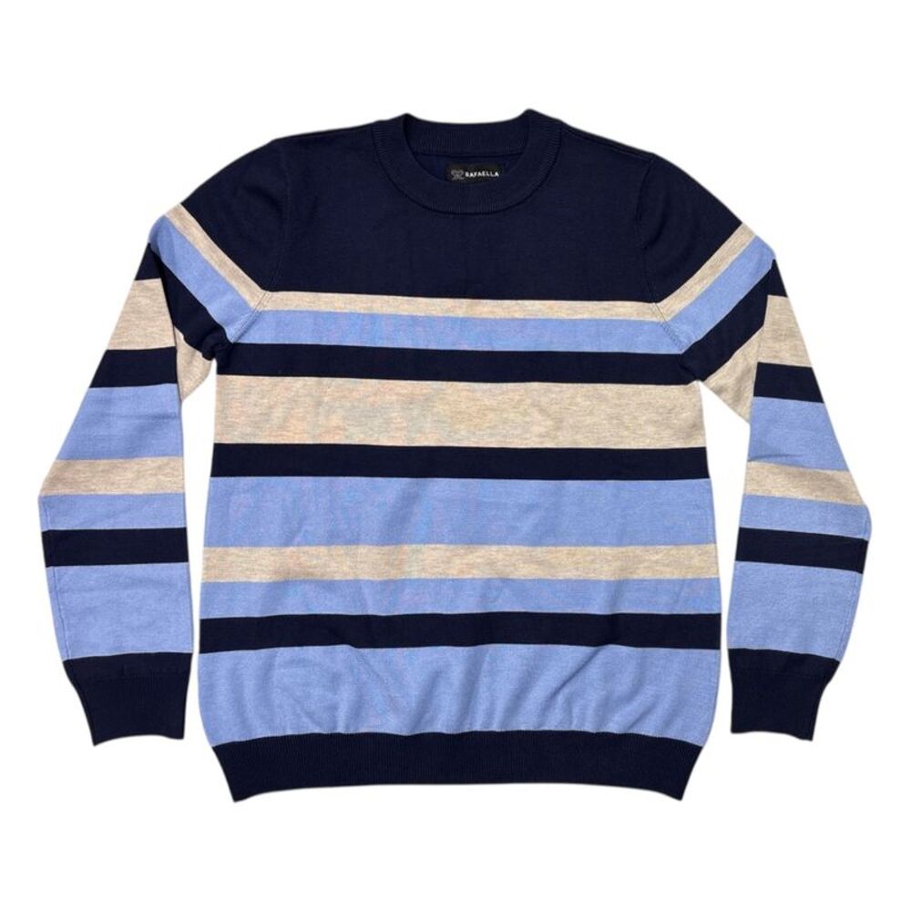 Rafaella Women's Long Sleeve Crew Neck Classic Fit Striped Top - Peacoat